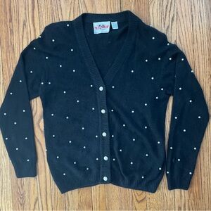 Vtg. Sweater 18W Extra Touch International Sportswear Black Cardigan W/ Pearls